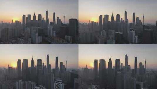 广州天际线清晨日出航拍高清在线视频素材下载