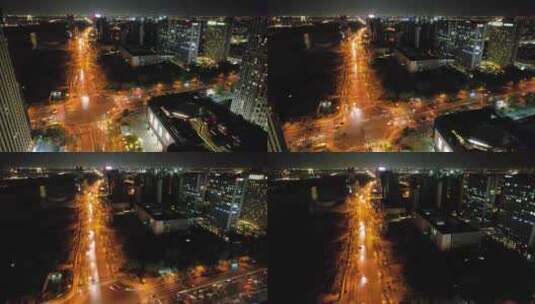 杭州钱塘新区金沙大道高沙路夜景航拍高清在线视频素材下载