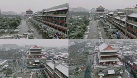 西安鼓楼 回民街雪景高清在线视频素材下载