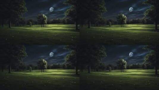 晚上的草坪月亮高清在线视频素材下载