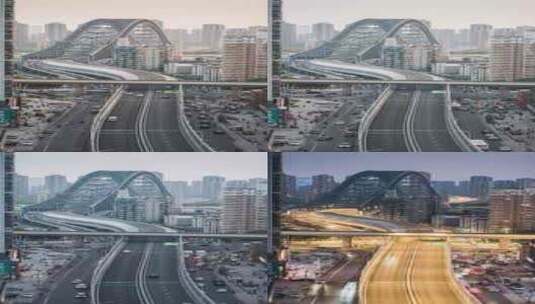 竖版4K 武汉汉江湾桥车流城市日转夜延时高清在线视频素材下载