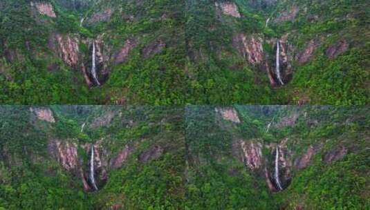 3庐山秀峰瀑布夏季水量充沛航拍高清在线视频素材下载