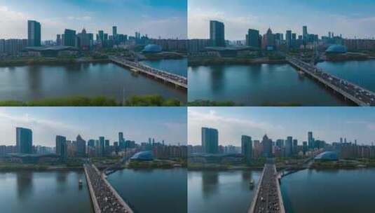 沈阳浑河大桥交通车流城市航拍延时高清在线视频素材下载