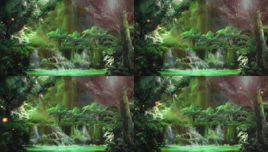 动画原始森林瀑布高清在线视频素材下载
