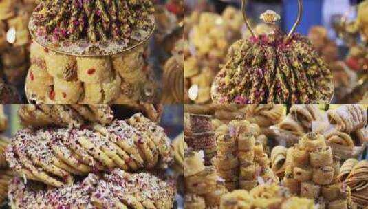 （8镜合集）新疆特产饼干糕点特色美食高清在线视频素材下载