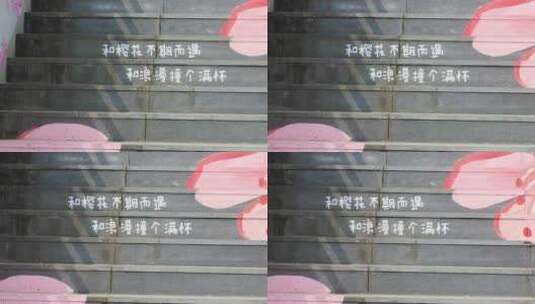 城市樱花涂鸦 台阶天台高清在线视频素材下载