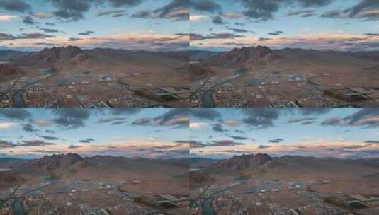 西藏阿里地区古格王朝文化遗迹日落高空航拍高清在线视频素材下载
