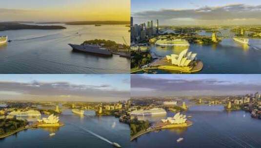 悉尼歌剧院海港大桥游轮回港延时高清在线视频素材下载