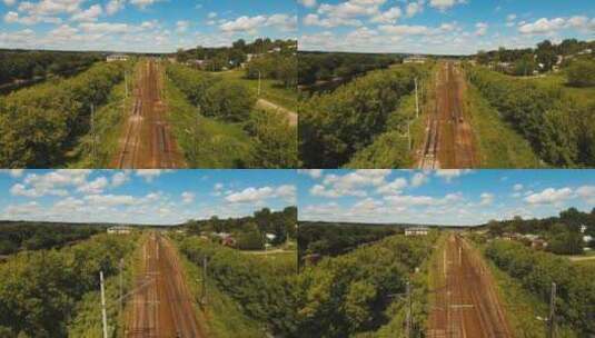 铁路上空鸟瞰图高清在线视频素材下载
