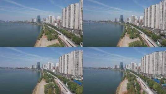 湖南株洲湘江两岸城市建设风光带航拍高清在线视频素材下载