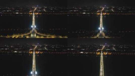 湖南湘潭大桥夜景交通航拍高清在线视频素材下载