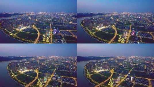杭州滨江区城市夜景航拍高清在线视频素材下载