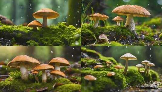 森林里的蘑菇苔藓高清在线视频素材下载