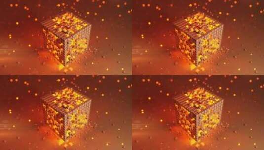 带移动块的橙色立方体。抽象的未来技术设计高清在线视频素材下载