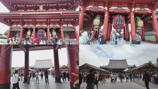 日本寺庙浅草寺大门推镜头游览旅游第一视角高清在线视频素材下载