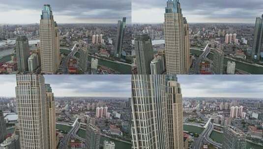 天津海河风景津湾赤峰桥城市风光航拍高清在线视频素材下载