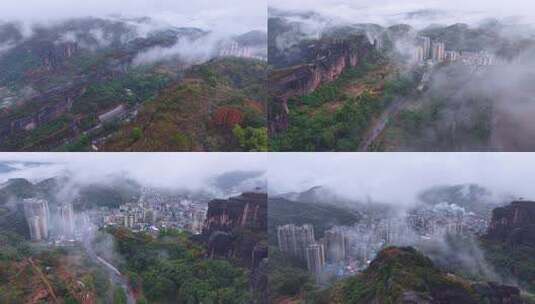 航拍下的乐昌坪石烟雨风景高清在线视频素材下载