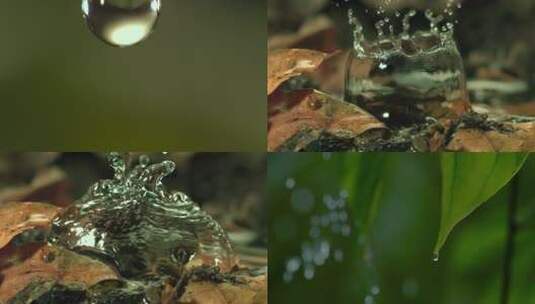 雨水滴落下 水花四溅起高清在线视频素材下载