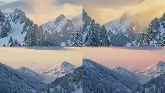 雪岭云霞 峰峦辉映 冬日梦幻之地高清在线视频素材下载