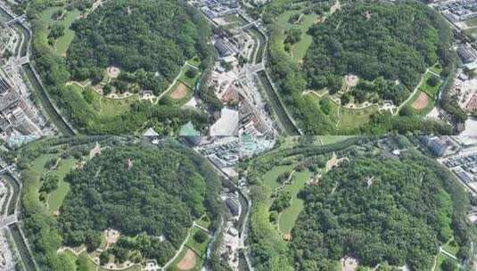 虎门公园俯拍迎风阁山峰公园树林高清在线视频素材下载