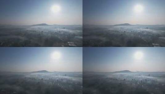 日出薄雾中的乡村风光航拍高清在线视频素材下载