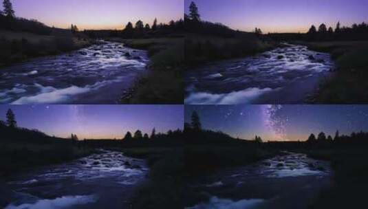 森林小溪河流黄昏到夜景高清在线视频素材下载