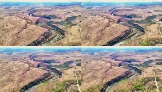 航拍内蒙古毕拉河峡谷火山地貌高清在线视频素材下载