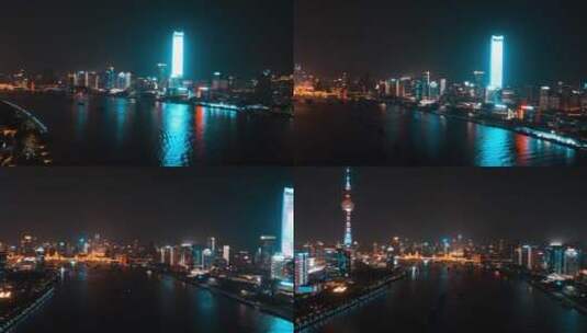 黄浦江夜景航拍高清在线视频素材下载