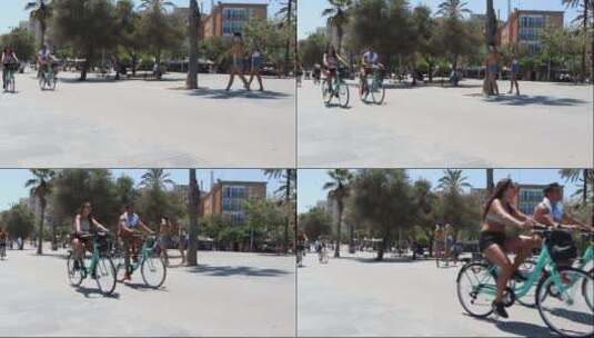 在公园里骑自行车的人高清在线视频素材下载