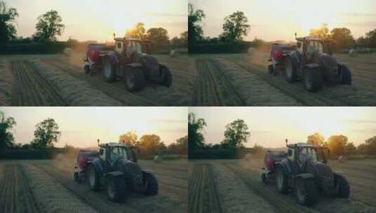 拖拉机在农田里作业高清在线视频素材下载