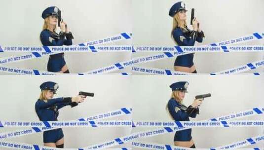 身穿女警服装的舞者高清在线视频素材下载