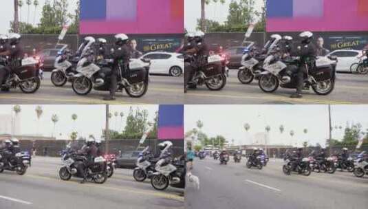 抗议期间好莱坞等待警察摩托车车队高清在线视频素材下载