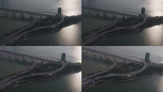 澳门航拍 西湾大桥一侧 灰片高清在线视频素材下载