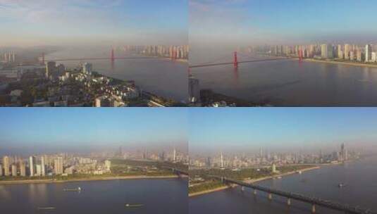 航拍湖北武汉鹦鹉洲长江大桥高清在线视频素材下载