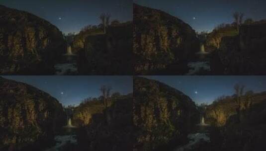 夜晚的瀑布水流高清在线视频素材下载
