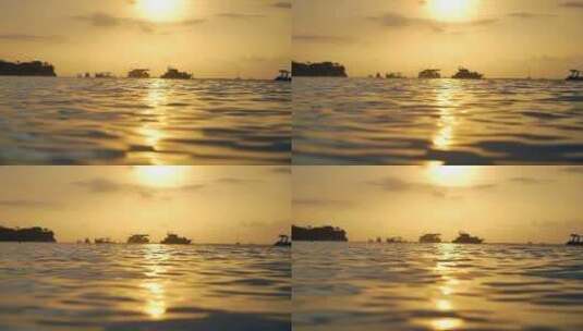 日落时分水上的小船高清在线视频素材下载
