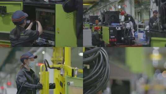 注塑机车间生产机器打工妹打工者伊之密工厂高清在线视频素材下载