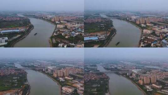 4k广东东江珠江河水视频水面桥梁城镇全景高清在线视频素材下载