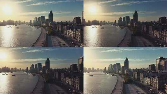 上海外滩清晨航拍高清在线视频素材下载