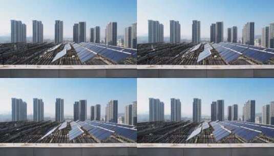 航拍屋顶太阳能热水器高清在线视频素材下载