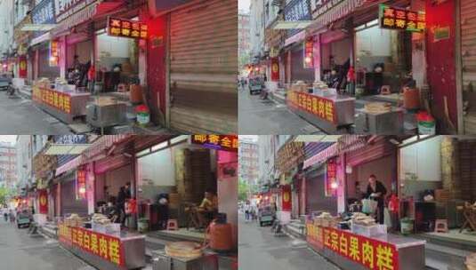城市街道马路建筑步行街街商铺菜市场人流高清在线视频素材下载