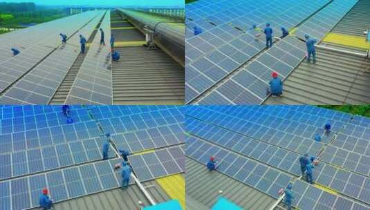 安装太阳能的工人高清在线视频素材下载