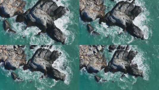 航拍海水拍打礁石高清在线视频素材下载