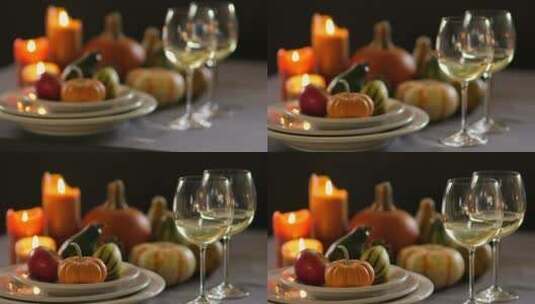 蜡烛葡萄酒和南瓜高清在线视频素材下载