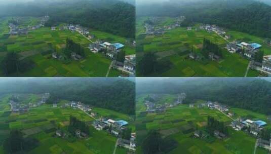 航拍美丽中国新农村绿油油田野环绕乡村高清在线视频素材下载