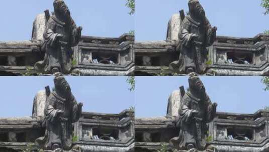 推出镜头广州陈家祠古建屋顶上的石雕高清在线视频素材下载