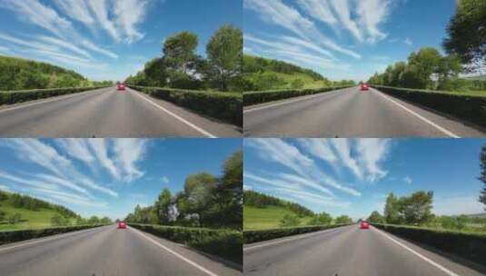 开车视角行驶在蓝天白云下高清在线视频素材下载