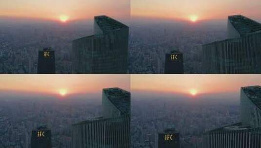 广州国际金融中心日落光芒-2高清在线视频素材下载