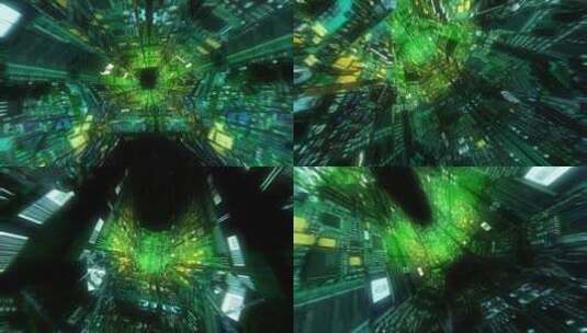科幻科技隧道绿色电路板高清在线视频素材下载