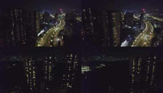 广州黄埔区开创大道萝岗住宅夜景高清在线视频素材下载